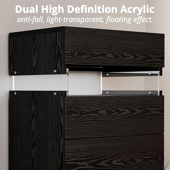 IRONCK Night Stand, LED Nightstand with 3 Drawers, Modern Bedside Table with Storage, End Table for Bedroom, Black