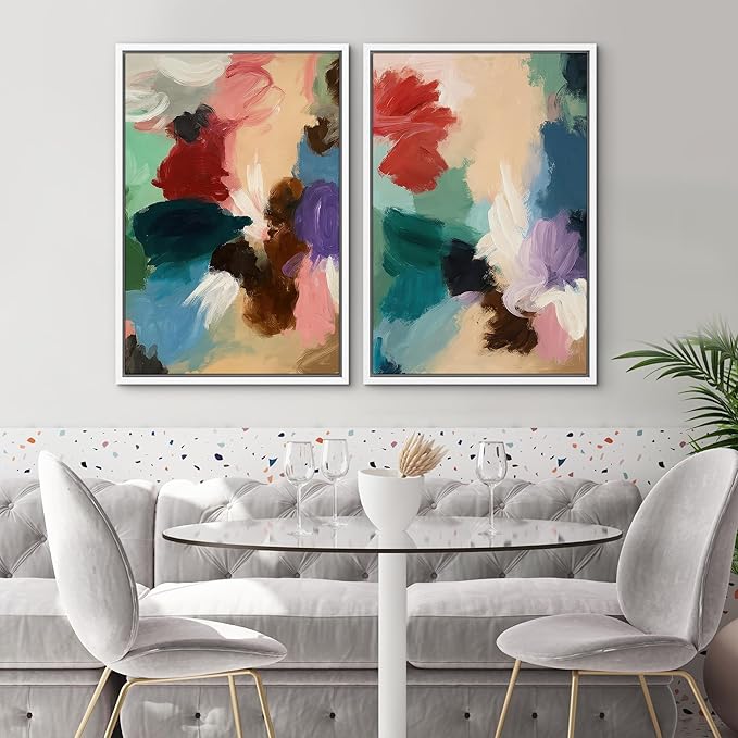 SIGNWIN Framed Wall Art Print Set Colorful Abstract Brushstroke Vibrant Illustrations Modern Art Rustic Relax/Calm Multicolor for Living Room, Bedroom, Office - 16"x24"x2 WHITE