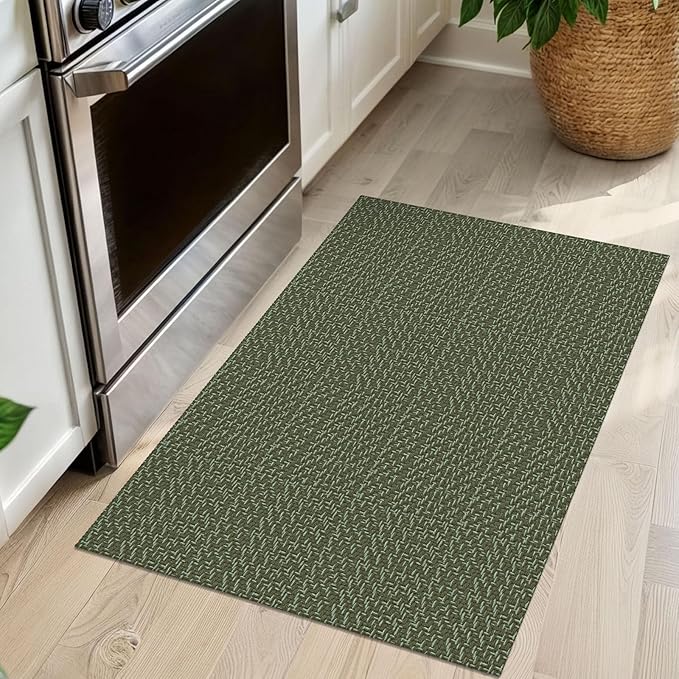 IOHOUZE Small Area Rug 2x3 Washable Woven Rugs for Entryway Non Slip Rubber Backed Front Door Rugs Indoor Doormat Throw Rug Floor Carpet for Entrance Kitchen, Olive Green/Dusty Green