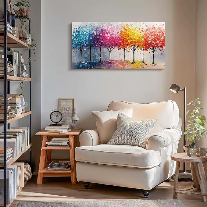 crmotu Colorful Trees Wall Art, Abstract Forest Large Wall Decor, Nature Landscape Canvas Paintings, Modern Trendy Pictures for Living Room Bedroom Bathroom Office, Home Decoration Prints 20x40 Inch
