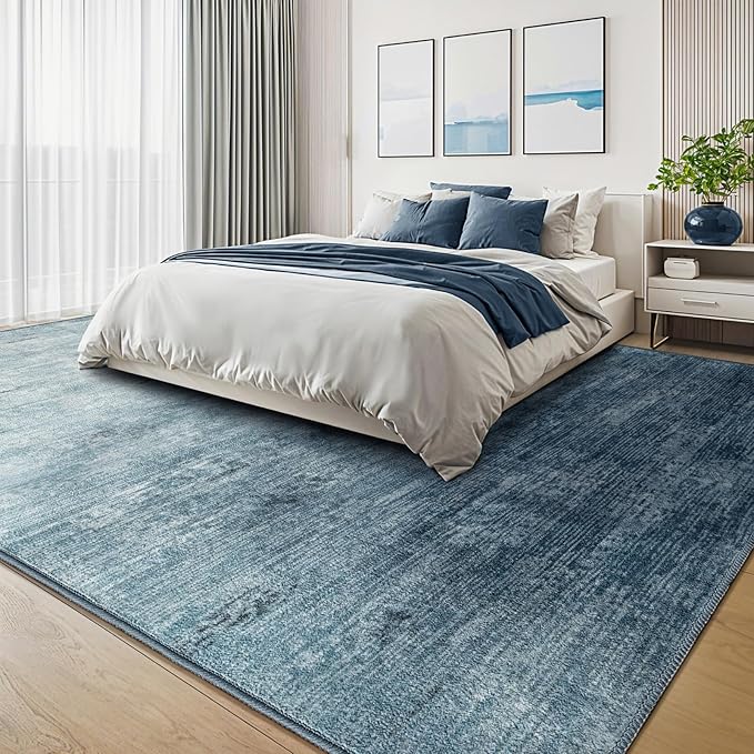 Washable Rug 10x12 Area Rugs for Living Room - Stain Resistant Non-Slip Backing Boho Rug for Bedroom,Durable & Ultra-Thin Vintage Large Area Rug(10x12,Blue)