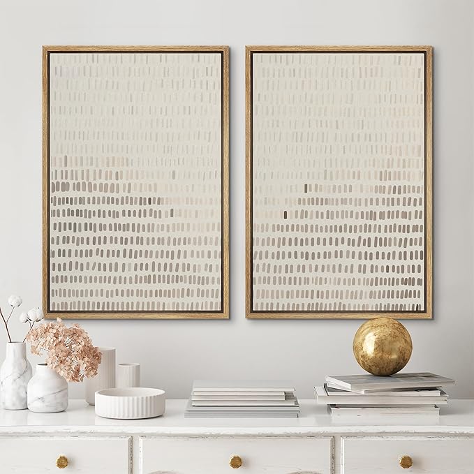 MUDECOR Framed Canvas Print Wall Art Neutral Abstract Dot Illustrations Modern Art Decorative Bohemian Colorful Chic for Living Room, Bedroom, Office - 24"x36"x2 Natural