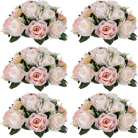 NUPTIO Flower Balls for Wedding Centrepieces - 6 Pcs 9.5in Diameter Artificial Flower Ball Arrangement Bouquet Peachy Pink & Creamy White Fake Rose Flowers Party Centerpieces for Weddings Tables