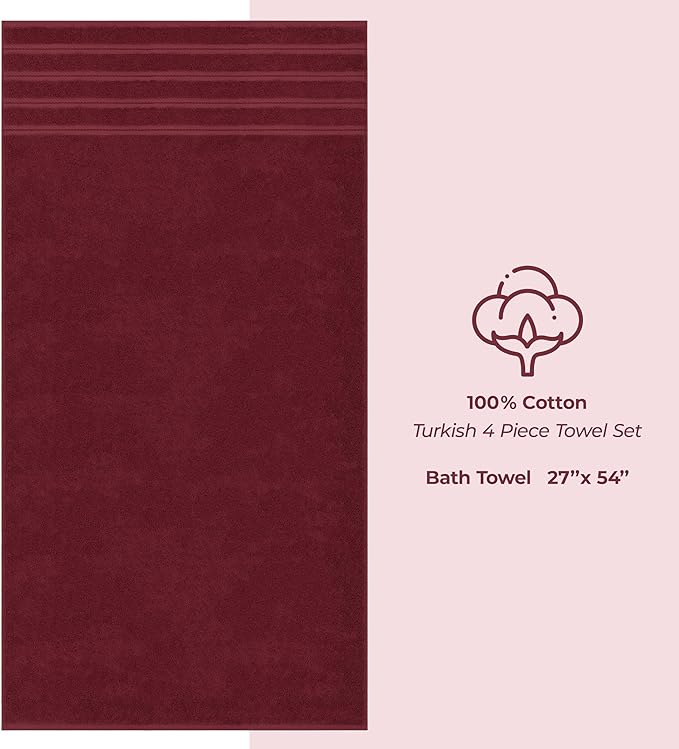 American Soft Linen Luxury 4 Piece Bath Towel Set, 600 GSM 100% Cotton Turkish Bath Towels for Bathroom 27x54 in Extra Large Bathroom Shower Towels, Bordeaux Red