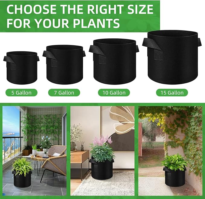 50 Pack 5 Gallon Plant Grow Bags, Breathable Felt Non-Woven Aeration Fabric Plant Grow Pots, Garden Planting Containers for Nursery Vegetable Flower Grow Bags with Handles (11.8x9.8inch)