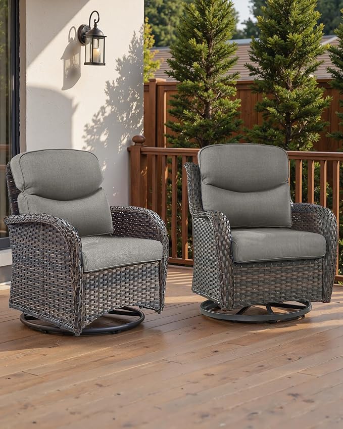 22x25/22x24 Outdoor Seat Cushions Set of 2 - Comfortable High Back Water-Resistant Patio Wicker Chairs Cushion for Rattan Dining Rocker Glider Loveseat Couch Sectional Sofa - Grey/Smile