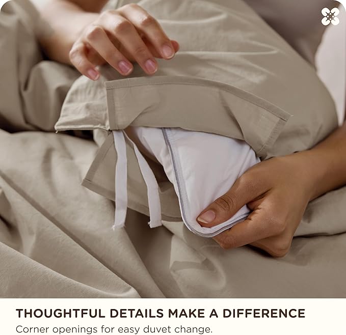 Bedsure Cotton Duvet Cover King - Luxury Slub Weave 100% Cotton Duvet Cover Set with a Linen Like Textured, Easy Change Durable Bedding Set 3 Pieces, Tannish Linen Grey, 104" x 90"