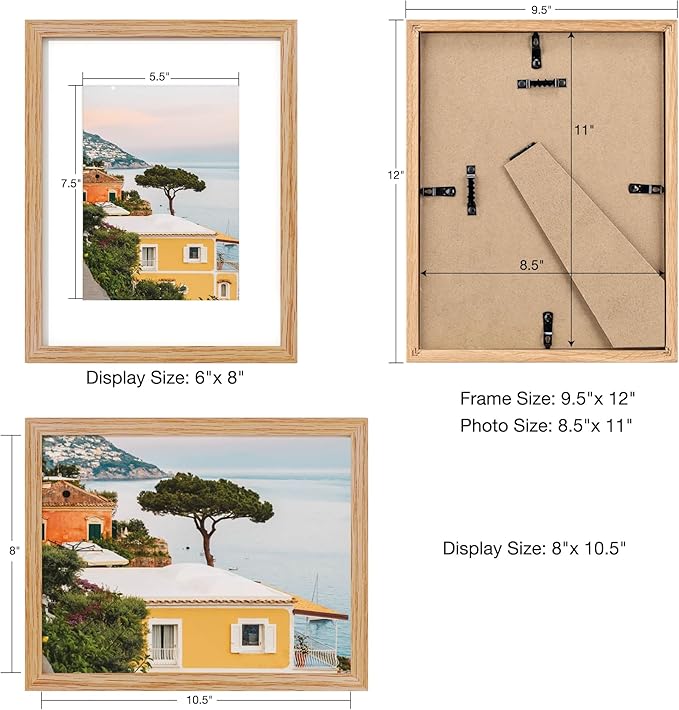 Axeman Diploma Frame For 8.5x11 Certificate Document | Solid Oak Wood 8.5 By 11 Picture With Mat For 6x8 | 8 1/2 x 11 Certificate Frame | Plexiglass And Hanging Hardware Included | Natural, 3 PCs