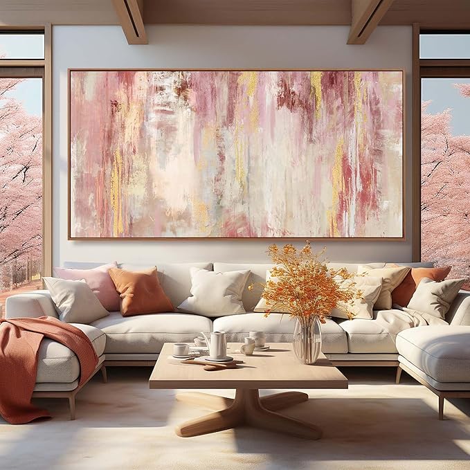 SOUGUAN Pink Wall Decor Contemporary Canvas Wall Art Abstract Wall Artwork 36"x70" Decorative Pictures for Dining Room Area Office Art