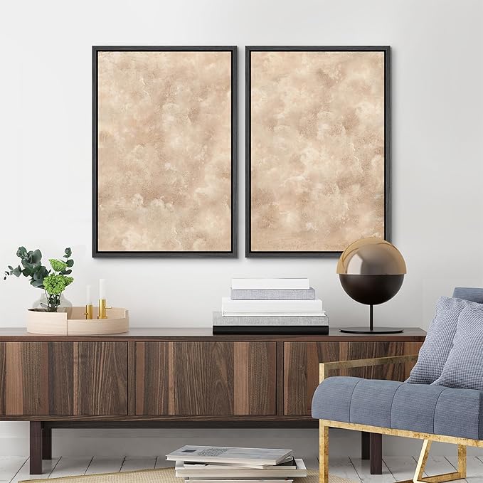 MUDECOR Framed Canvas Print Wall Art Neutral Abstract Minimalist Beige and Cream Tones Illustrations Modern Art Decorative Bohemian Colorful Chic for Living Room, Bedroom, Office - 24"x36"x2 Black