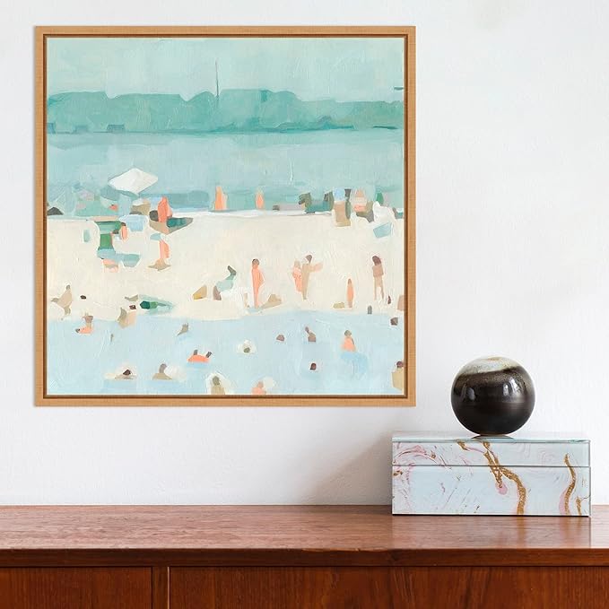 Amanti Art Framed Canvas Wall Art 16x16 Sea Glass Sandbar I by Emma Scarvey, Framed Wall Art Canvas, Abstract Artwork, Modern Decor, Small Poster Painting for Living Room, Bedroom, Bathroom, Kitchen,