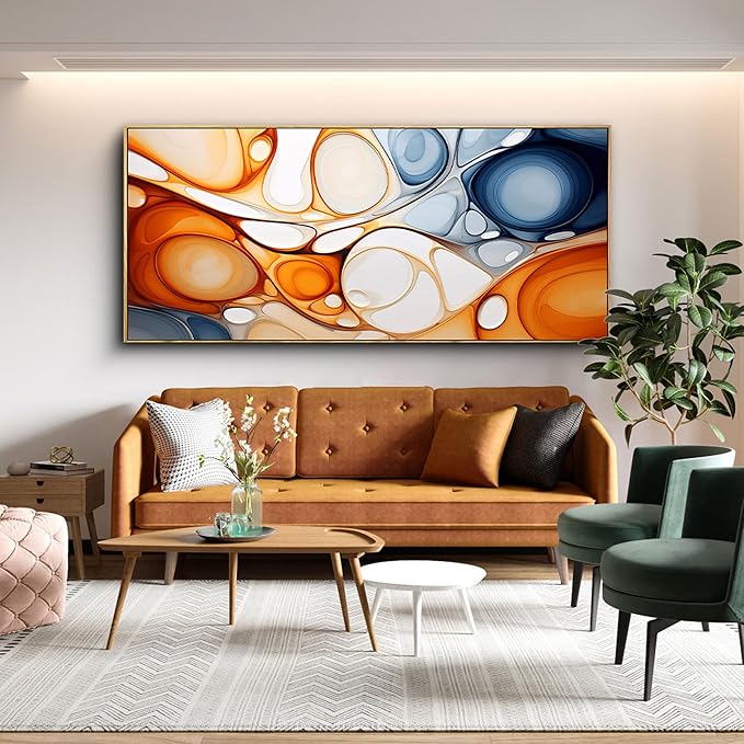 KLAKLA Orange and Blue Abstract Wall Art - Modern Picture Artwork for Wall Decor Frame Wall Art for Living Room Office Bedroom