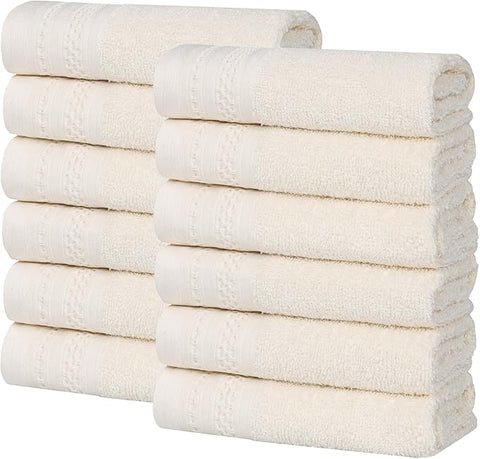 Superior Honeycomb Cotton Medium Weight Towels, for Guest Bath, Master Bathroom, Shower, Quick Dry, Adults, Home Essentials, Textured Waffle Border, Assorted Towel Set, 12 Piece Face Towel Set, Ivory