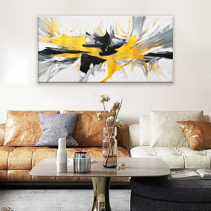 TAIJXAGSG Black And Gold Wall Art Abstract Painting Wall Decor Living Room Modern 24" X 48" Canvas Art Wall Decor White Wall Art Canvas Prints Artwork Pictures For Kitchen Bedroom
