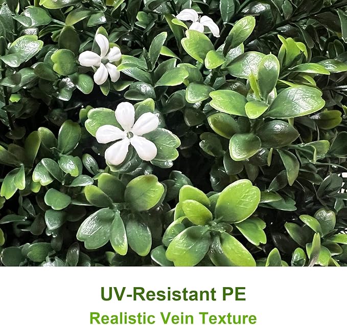 Boxwood Balls Topiary Trees Artificial Outdoor 2 Pack - 25.6in UV Resistant PE Greenery with White Flowers, Sturdy Aluminum Spikes Faux Plants for Patio Garden Porch Decor | Outdoor Artificial Plants