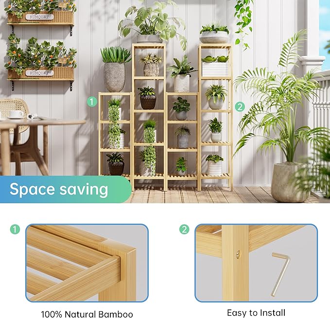 SMIBUY Bathroom Storage Shelf, 5-Tier Bamboo Rack Organizer, Multifunctional Shelving Unit for Living Room Bedroom Kitchen (Natural)