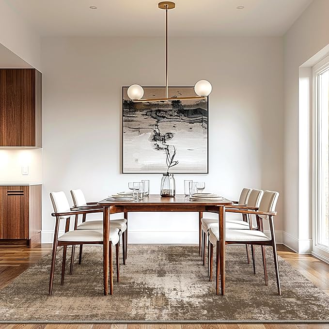 GENIMO Washable Area Rugs for Living Room Bedroom, 10x12 Modern Abstract Non Slip Rug, Low Pile Soft Contemporary Indoor Floor Carpet Cover for Dinning Room Kitchen, Brown
