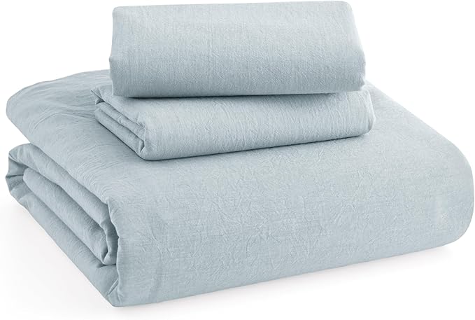 Bedsure 100% Stone Washed Cotton Duvet Cover Queen - Cornflower Blue Minimalist Duvet Cover Linen Like for All Seasons - GentleSoft™ Plain Simple Bedding, 3 Pieces (Cornflower Blue, Queen, 90"x90")