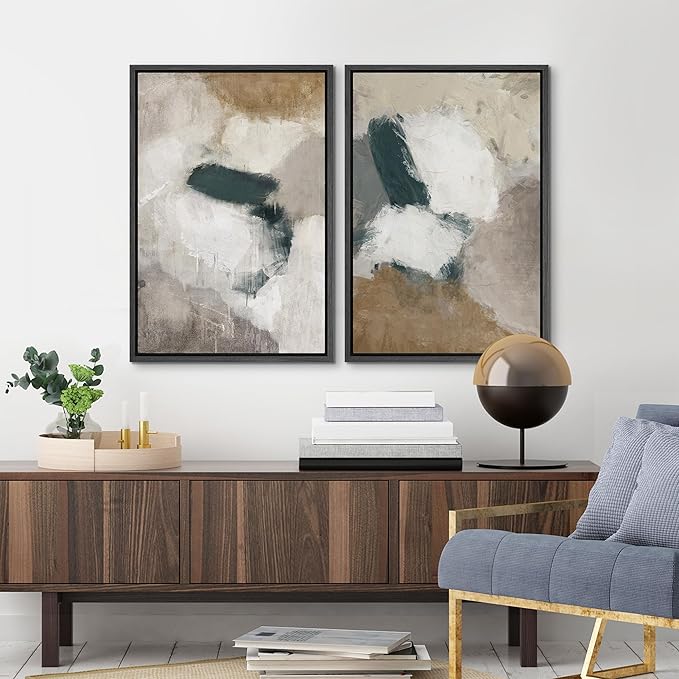 MUDECOR Framed Canvas Print Wall Art Vintage Mid-Century Colorful Pattern Illustrations Modern Art Decorative Bohemian Colorful Chic for Living Room, Bedroom, Office - 24"x36"x2 Black