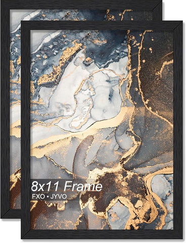 Engineered Wood 8x11 Picture Frame Set of 2, Black Frame for 8 x 11 Inch Picture Poster Photo, Light Weight 8 by 11 Frame with Wood-grain for Wall - 2 Pack/Black/8"x11"