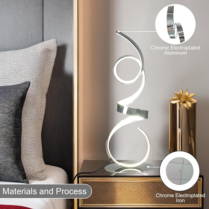 20W Modern Table Lamp,2700LM 3 Colors Remote Stepless Dimmable Bedside Lamp, Chrome LED Art Desk Lamp 21.4 Inch with Touch Switch for Living Room,Bedroom