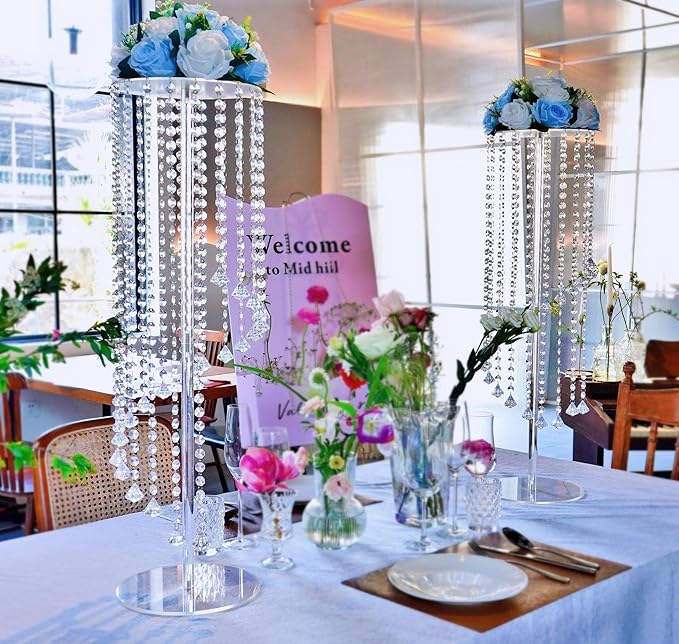 Wedding Centerpieces Decoration Flower Vase, Elegant Acrylic Crystal Stand -2 Pcs 23.6inch High Party Tables Decorations, Dining Table Chandelier Centerpiece Stands