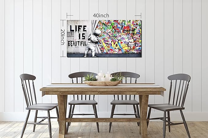 JKWALL77 Graffiti Canvas Art Wall-Decor - Colorful Wall Decor - Bedroom Decor For Teen Boys Ready To Hang Size 40" x 20"