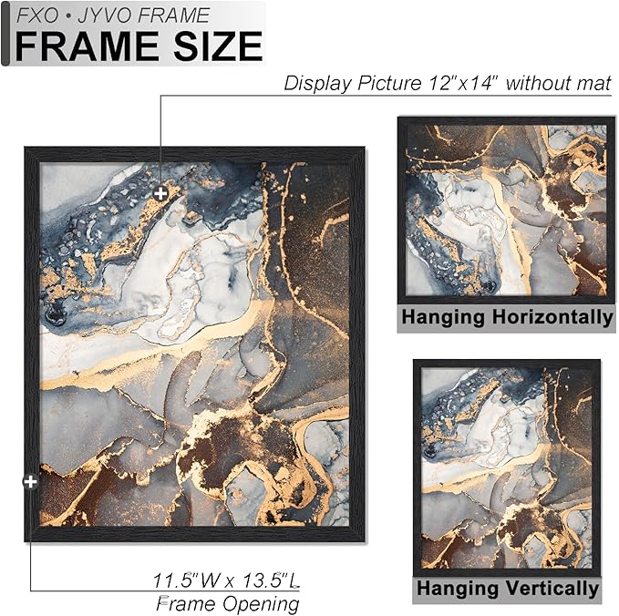 Engineered Wood 12x14 Picture Frame, Black Frame for 12 x 14 Inch Picture Poster Photo, Light Weight 12 by 14 Frame with Wood-grain for Wall - 1 Pack/Black/12 x14