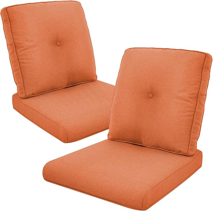 Patio Cushions for Outdoor Furniture - 22×24 Inches High Back and Deep Seating Outdoor Cushion for Patio Chairs Sofa Couch Loveseat Water Resistant(Orange/2 Set/Button)