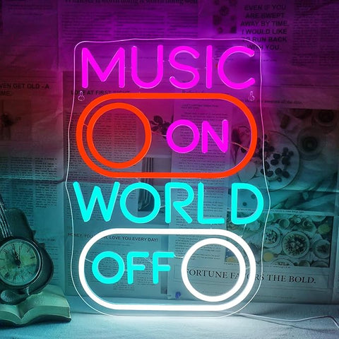 Horseneon Music World Neon Sign LED Neon Lights for Wall Decor Neon Sign Light up Sign for Music Studio, Bar, Club, Party, or Home decor gift for sing lovers