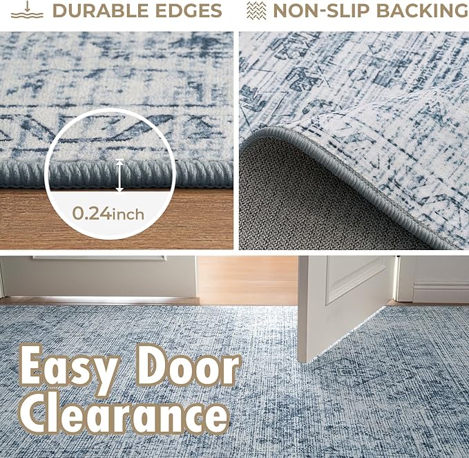 MIULEE 2x3 Washable Entry Rug Door Mat Indoor Entrance, Small Rug for Kitchen Bathroom Bedroom, Non-Slip Stain Resistant Throw Carpet Boho Entryway Decor, Blue