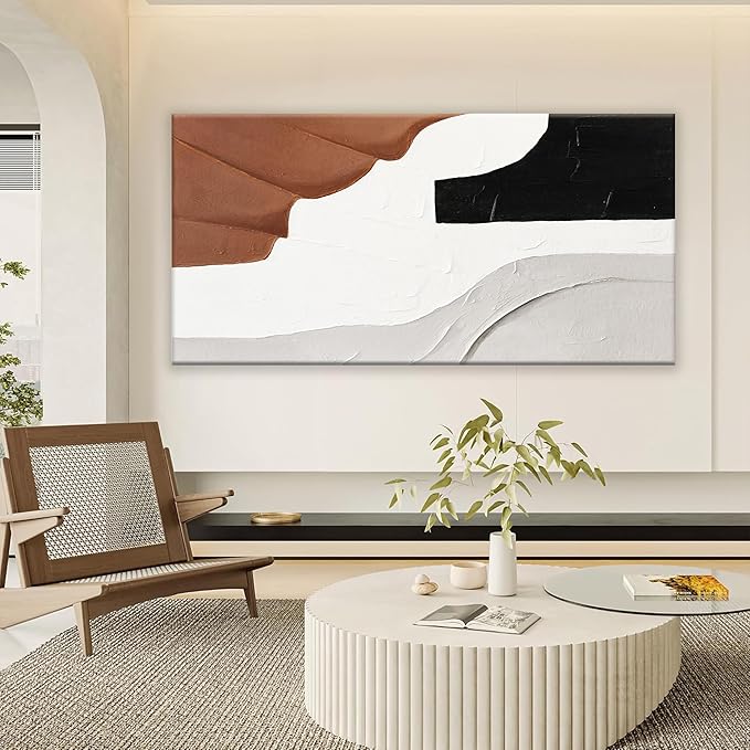 White Wall Art Large Abstract Wall Art Geometric Brown Color Block Canvas Art Wall Decor Painting Artwork Canvas Simple Picture Artwork Decorations For Living Room Bedroom Office Home Decor 29" X 58"