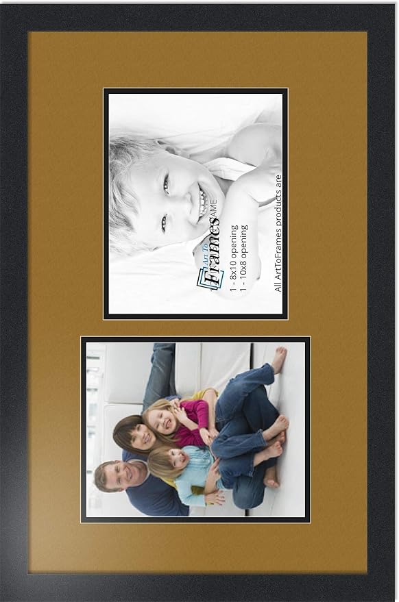 ArtToFrames Collage Photo Frame Double Mat with 2-8x10 Openings with Satin Black Frame and El Dorado mat.