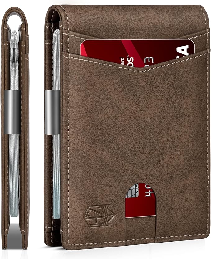 Zitahli Slim Wallet for Men Gifts 12 Card Slots ID Window With Money Clip Minimalist RFID Front Pocket Bifold Leather Small Thin Gift Box Dad Birthday Christmas Regalos Hombres