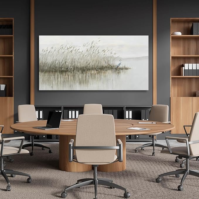 WINKAILIN Grey Pictures Wall Decor Landscape Wall Art Reed and Egret Painting on Canvas Vintage Posters for Room Bedroom Living Room Home Decor 29x58 Inch