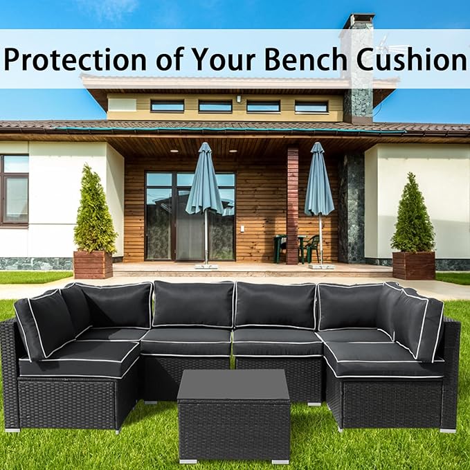 14Pieces Patio Cushion Covers Replacement,Waterproof Outdoor Cushions Covers for 6-Seaters Sofa,Slipcovers Set with Zippers,Washable Cover Only(Black Gray+White)