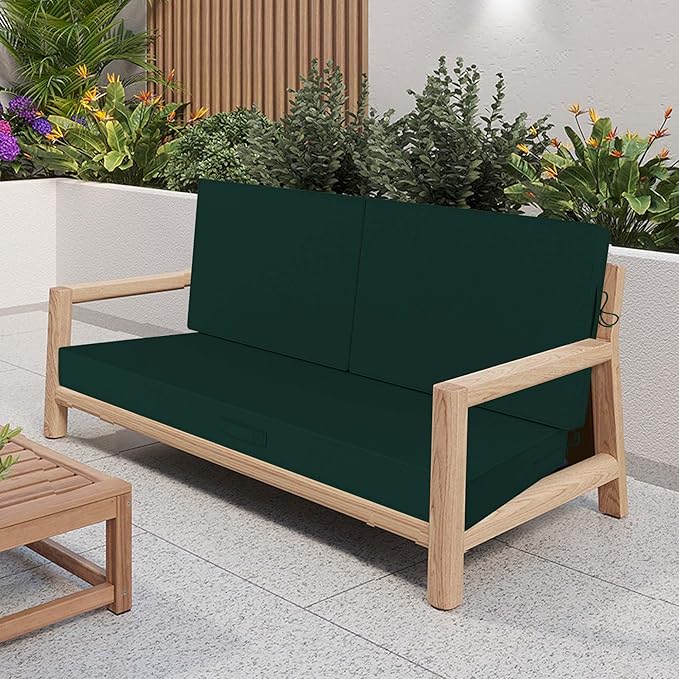 Outdoor Loveseat Cushion Set 46 x 26 Inch, Waterproof & Fade-Resistant Deep Seat Patio Cushions with Removable Cover, Ties & Hidden Zipper,Patio Love Seat Sofa Cushions for Sofa Bench Couch,Dark Green