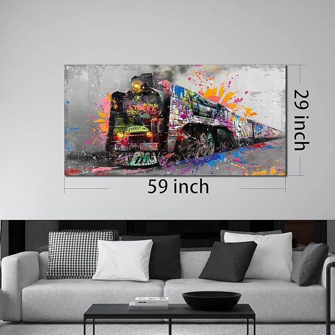 Graffiti Canvas Wall-Art for Living Room Large Size - Wall Art for Teen Boys Bedroom - Train Poster Wall Decor Ready to Hang Size 59" x 29"