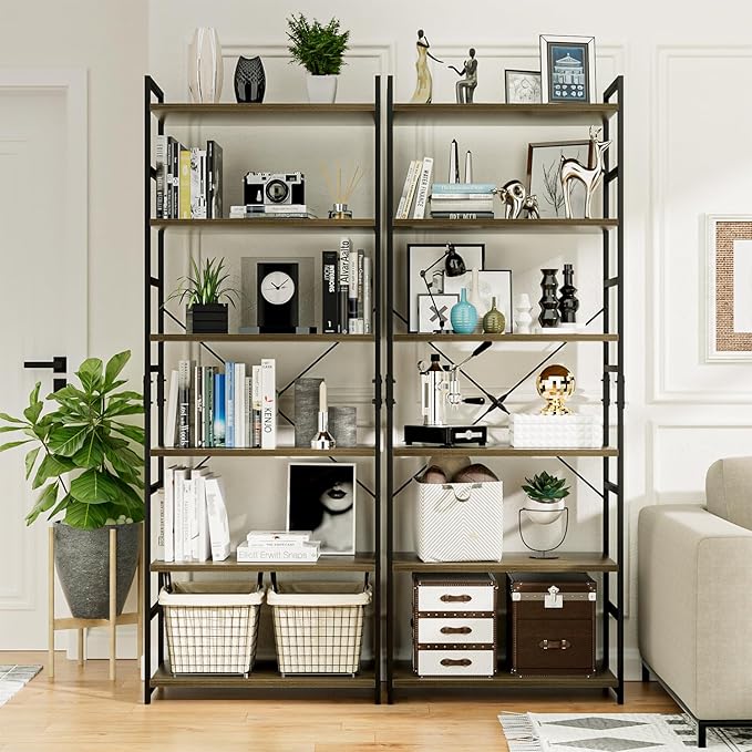 NUMENN 6 Tier Bookshelf, Tall Bookcase Shelf Storage Organizer, Modern Book Shelf for Bedroom, Living Room and Home Office, Dark Walnut