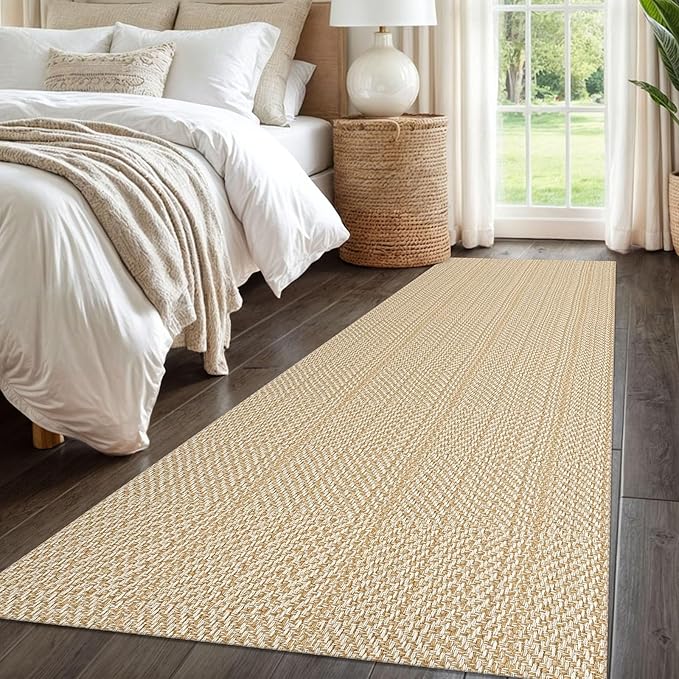 IOHOUZE Washable Runner Rug 3x8 Non Slip Rubber Backed Wide Hallway Runner Entryway Runner Indoor, Kitchen Rugs Woven Floor Carpet for Hall Entrance Bedroom, Warm Beige/Orange/Apricot