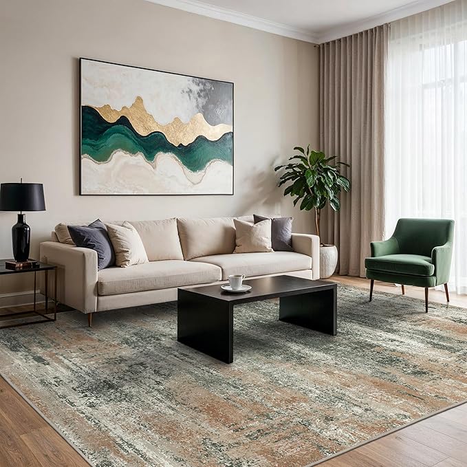 GENIMO 8x10 Area Rugs, Abstract Modern Living Room Rugs, Large Machine Washable Rug Non-Slip, Soft Pet Friendly Rugs for Bedroom, Playroom, Dining Room, Gray Mist