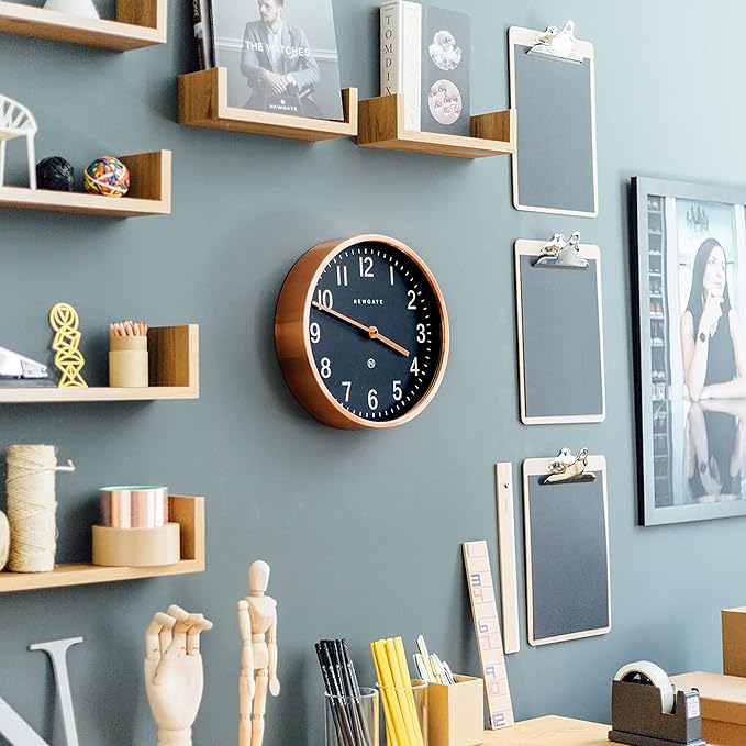 NEWGATE® Master Edwards Wall Clock | Mid Century Style Clock | 12 inch | Deep Metal case with Copper/Rose Gold Finish | Modern Retro Design for Kitchen, Living Room or Office