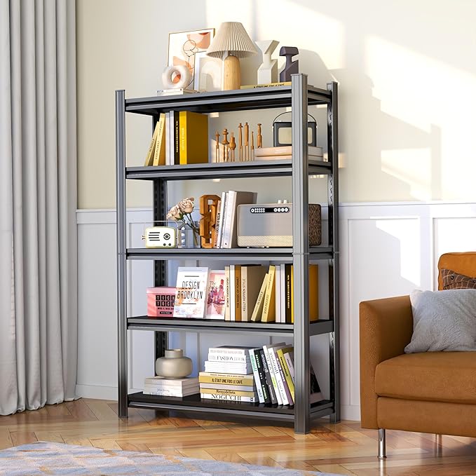 Tall Bookshelf with Open Shelves, Metal Office Book Shelf, Adjustable Organizer Bookcase, Standing Storage Organizer Shelf for Living Room (40" W*14" D*78" H)