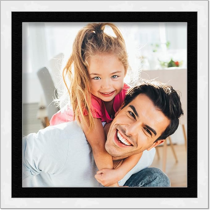 10x10 Frame with Mat - White 13x13 Frame Wood Made to Display Print or Poster Measuring 10 x 10 Inches with Black Photo Mat