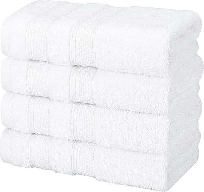 American Soft Linen Salem 100% Cotton Turkish 4 Piece Hand Towels for Bathroom, 600 GSM Soft Absorbent Quickdry Hand Face Towel Set, White