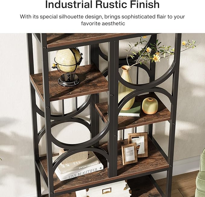 Tribesigns Bookshelf, 5-Tier Industrial Etagere Bookcase, 70.86-Inch Tall Bookshelves with 6 Open Storage Shelf, Display Shelf Storage Organizer for Living Room Home Office, Rustic Brown