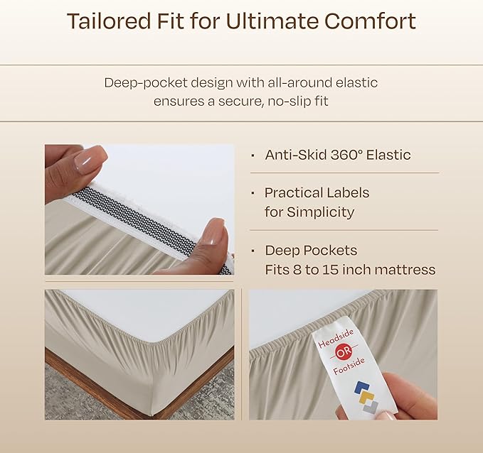 California Design Den Split King Sheet Set - Luxury 800 Thread Count, 100% Cotton Sateen, Bedding Set with Deep Pockets, Cooling & Softer Than Egyptian Cotton Sheets (Beige)