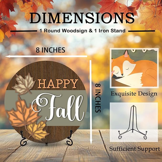 Happy Fall Desk Decor, 8 Inch Autumn Maple Leaves Table Centerpieces, Thanksgiving Gifts for Home Farmhouse Decorations - A10