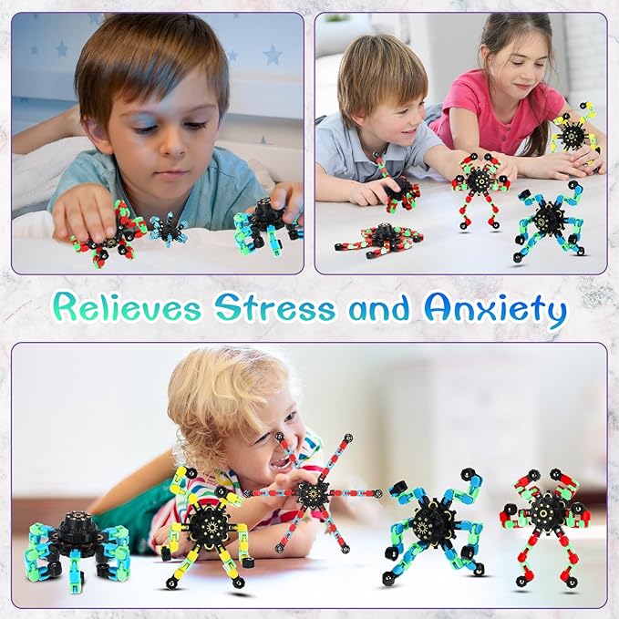 40 Pack Funny Sensory Fidget Toy Transformable Chain Robot Finger Toy DIY Deformation Robot Mechanical Spinners Stress Relief Autistic Gifts for Adult Teen Prize Stuffer Party Favor (Luminous)