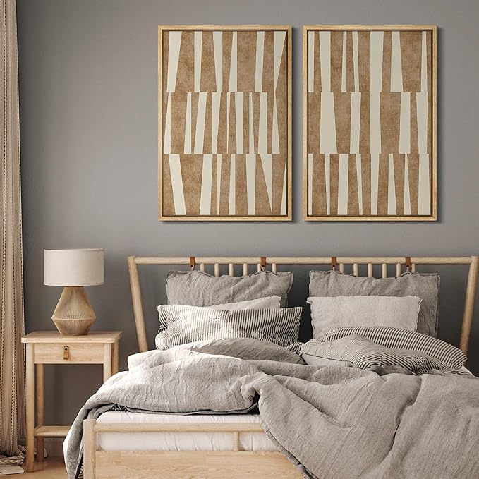 MUDECOR Framed Canvas Print Wall Art Set Taupe Tones Modern Geometric Abstract Illustrations Modern Art Decorative Bohemian Calm/Zen for Living Room, Bedroom, Office - 16"x24"x2 Natural